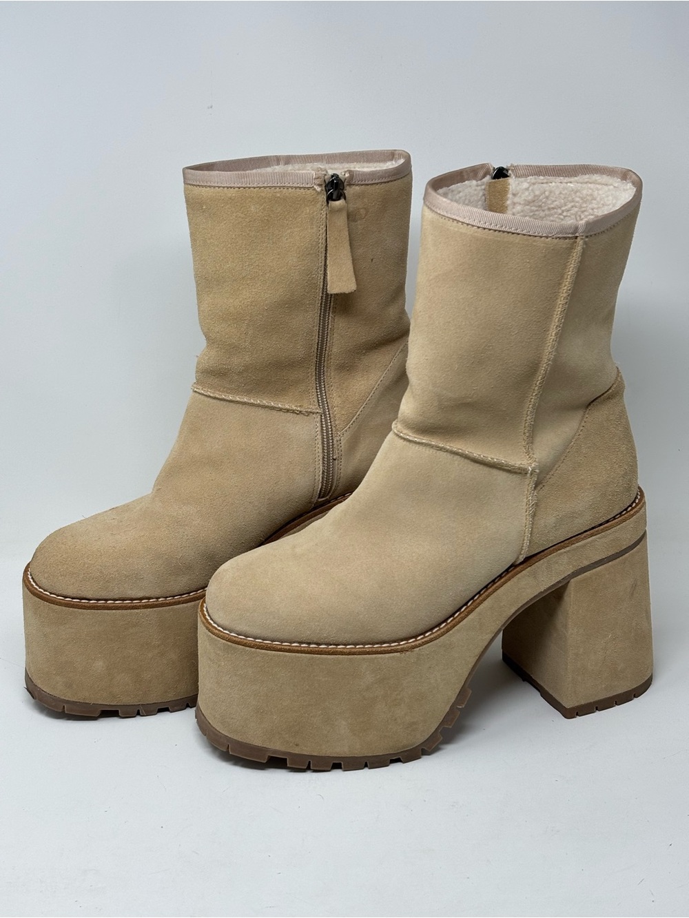 Free People Montreal platform tan suede boots cow fur size 41 (10)